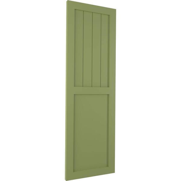 Ekena Millwork 15 inchw x 57 inchh True Fit PVC Two Panel Chevron Modern Style Fixed Mount Shutters, Moss Green (Per Pair - Hardware Not Included)