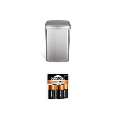 13 Gal. Silver Stainless Steel Motion Sensor Trash Can with D Alkaline Batteries (4-Pack)