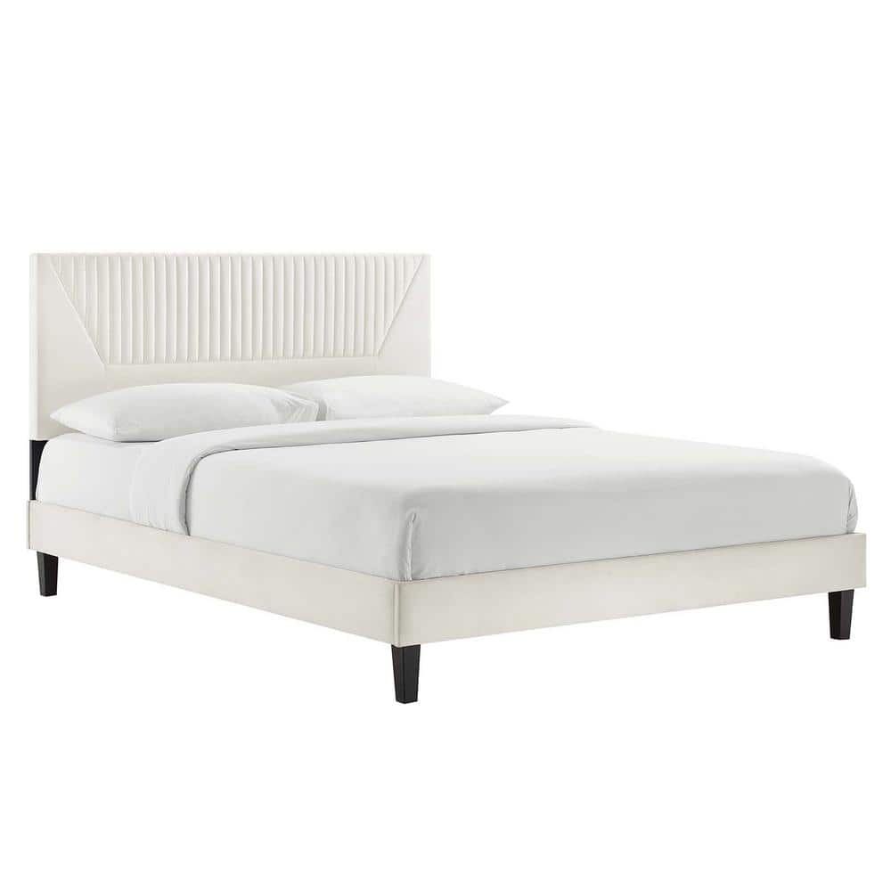 MODWAY Yasmine White Channel Tufted Performance Velvet Frame Twin ...