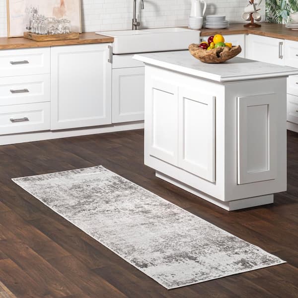 Jade Faded Abstract Light Gray 2 ft. 8 in. x 8 ft. Runner Rug