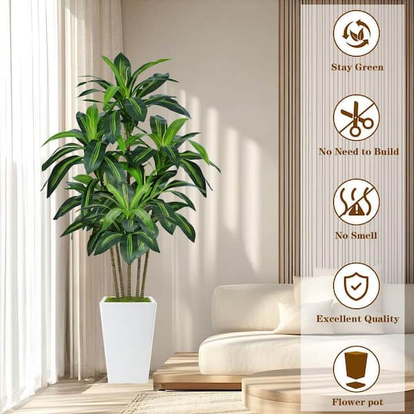 Unbranded 6 ft. Artificial Dracaena Tree in White Tall Planter Indoor Fake  Tree Realistic Silk Plant for Home Office Decor 59B1124C2100