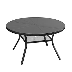 47.2 in. Black Round Outdoor Patio Dining Table for 6 with Umbrella Hole, All-Weather Metal Table