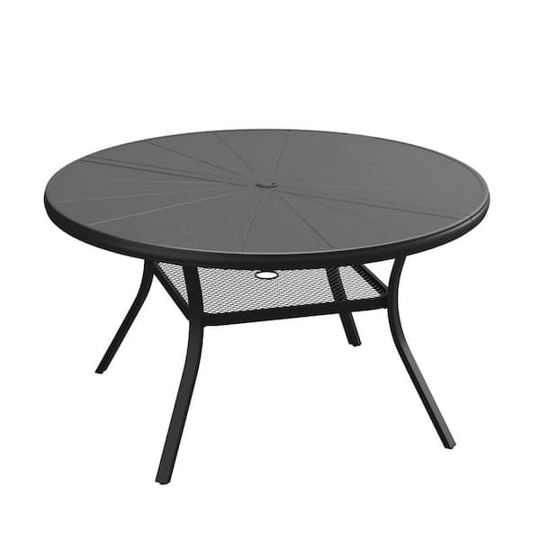 48 inch black iron patio table with umbrella hole DIFY 47.2 in. Black Round Outdoor Patio Dining Table for 6 with Umbrella  Hole, All-Weather Metal Table ARDT02BL