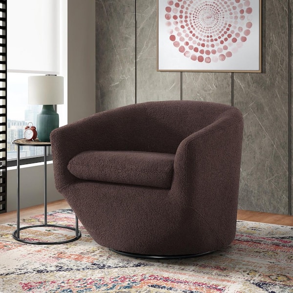 Maison Chocolate Polyester Arm Chair (Set of 1) with Swivel Base in Black