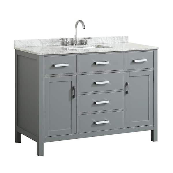 BEAUMONT DECOR Hampton 49 in. W x 22 in. D Bath Vanity in Grey with Marble Vanity Top in White