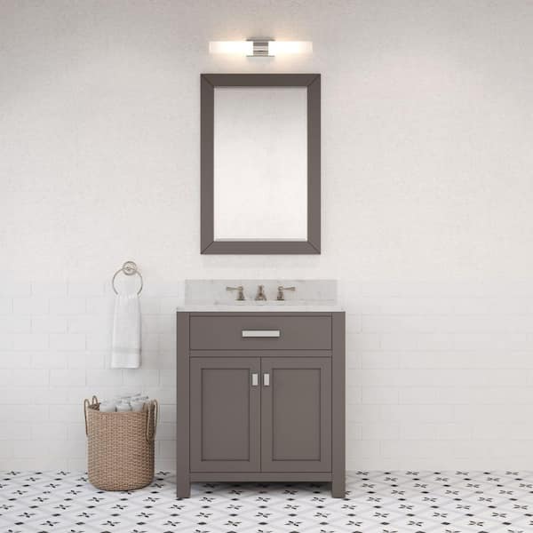 Madison 30 in.W x 21.5 in.D x 34 in.H Single Sink Bath Vanity in Cashmere Grey with Carrara White Marble Top and Mirror