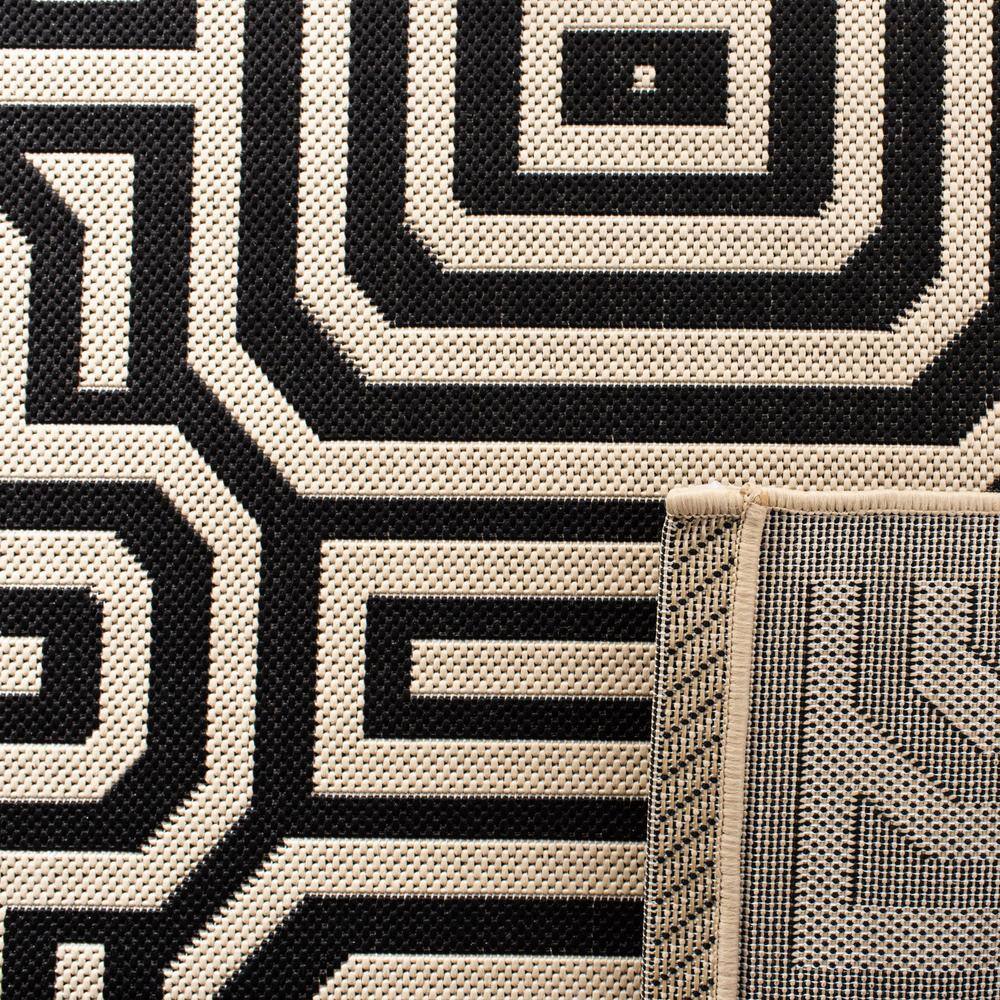Beige and Black Geometric Flat Woven Outdoor Runner