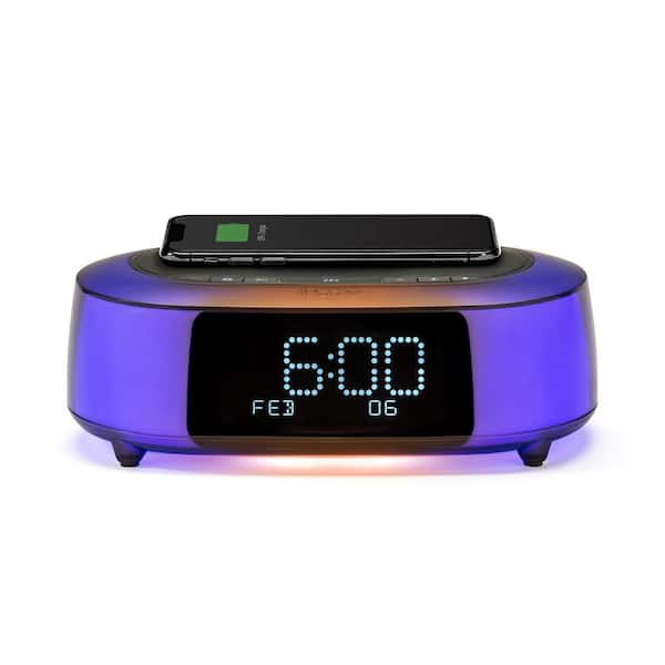 iHome TIMEBOOST GLOW Color Changing Bluetooth Alarm Clock Speaker System with Qi Wireless Charging and USB Charging