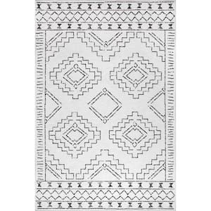 Noa Machine Tribal Moroccan Washable White Doormat 2 ft. x 3 ft.  Indoor Area Rug