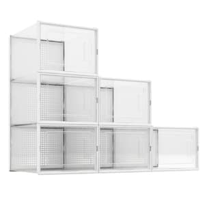 6-Pair White Foldable Stackable Storage X-Large Plastic Shoe Boxes