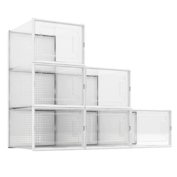 Unbranded 6-Pair White Foldable Stackable Storage X-Large Plastic Shoe Boxes