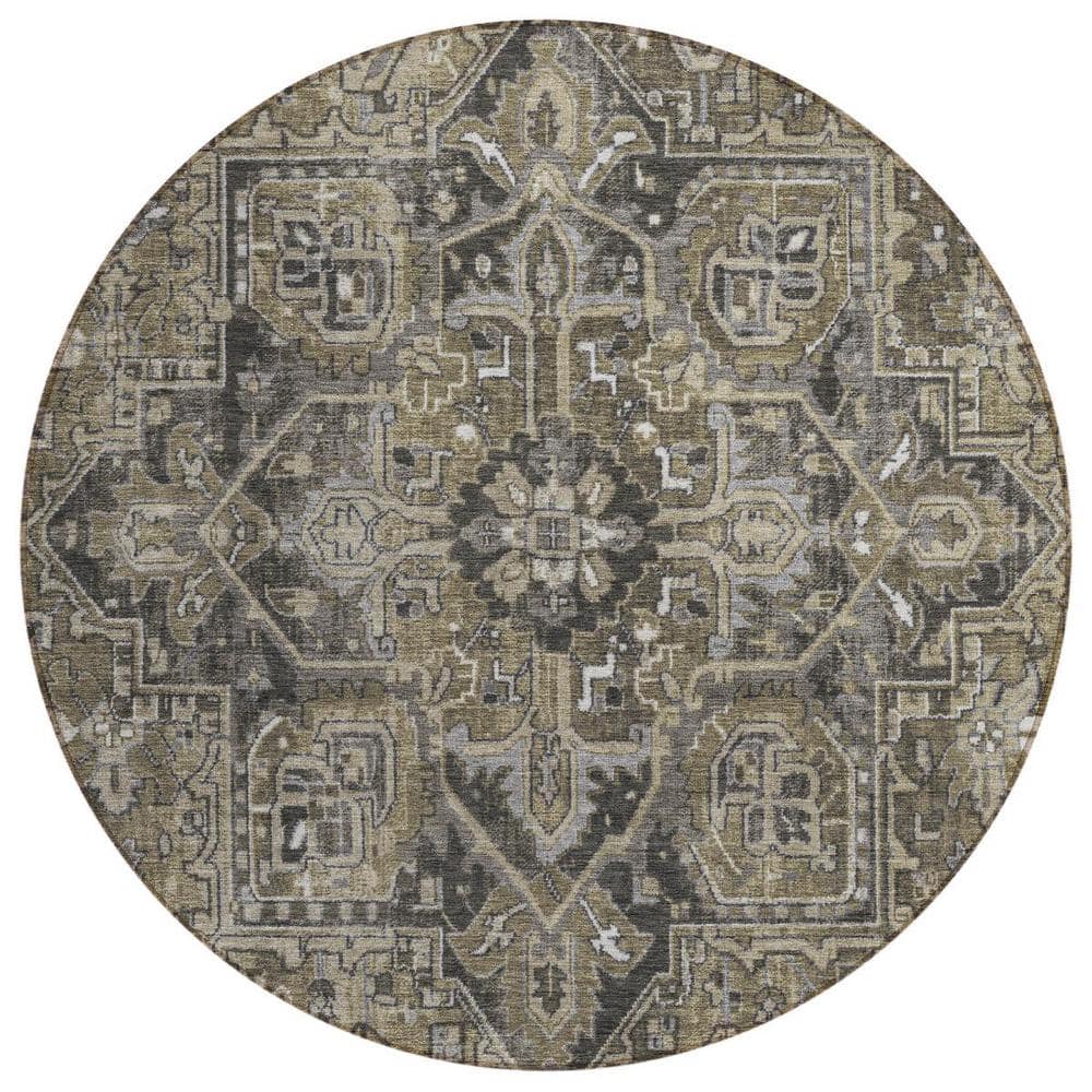 Taupe and Dark Taupe 8 ft. Round Woven Oriental Round Indoor/Outdoor Area Rug price history on PriceWatchPro