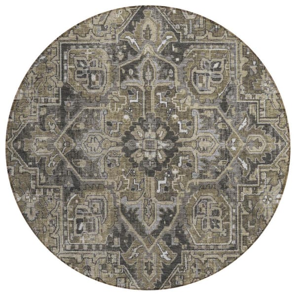 HomeRoots Taupe and Dark Taupe 8 ft. Round Woven Oriental Round Indoor/Outdoor Area Rug