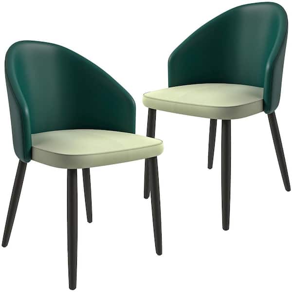 Leisuremod Upholstered Dining Chair in Fabric with Wood Legs Set of 2 Paradiso Collection (Green/Light Grey)