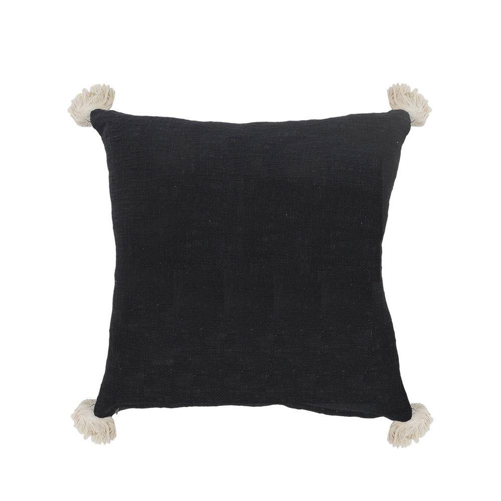 Geometric Black and White Embroidered Tassel Throw Pillow 20x20