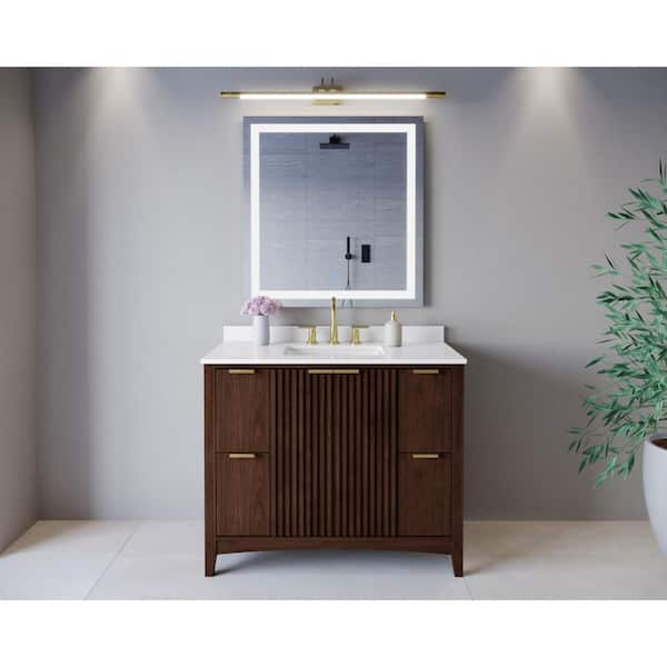 Palmilla 42 in. Single Freestanding Dark Walnut Bath Vanity with White Quartz Top