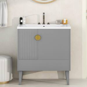 30.00 in. W x 18.00 in. D x 33.10 in. H One Sinks Bath Vanity in Gray with White Ceramic Top