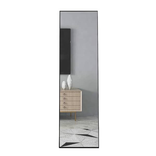 Unbranded 17 in. W x 60 in. H Rectangular Solid Wood Frame Full Body Black Mirror
