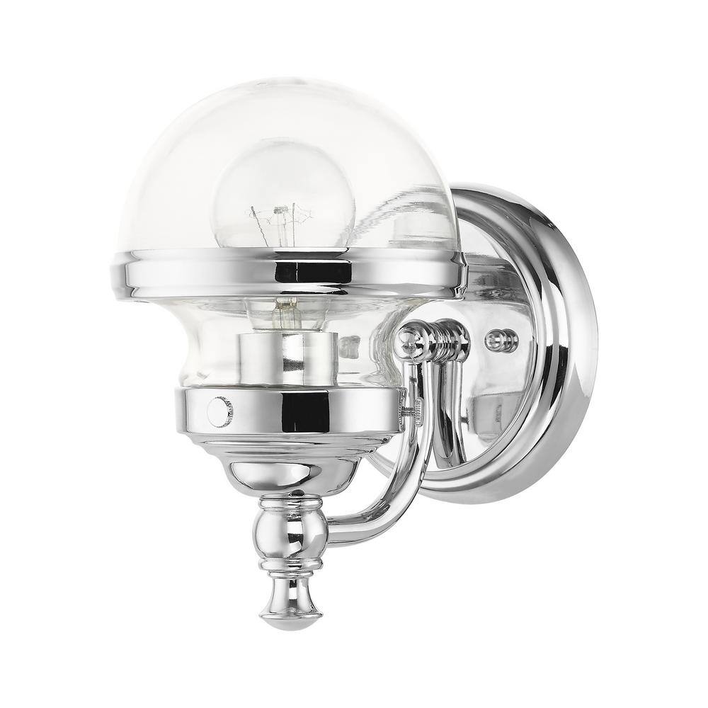 Polished Chrome 1-Light Vanity Sconce with Clear Glass