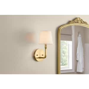 Canterwood 1-Light Brass Indoor Wall Sconce Light Fixture with Tapered Fabric Shade