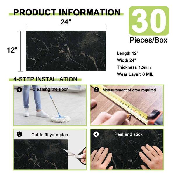 Have a question about Jeedeson Black Marble 6 MIL x 12 in. W x 24