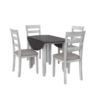 Jersey 5-Piece Drop Leaf Wood Dining Set, Brown/Oyster White Shell