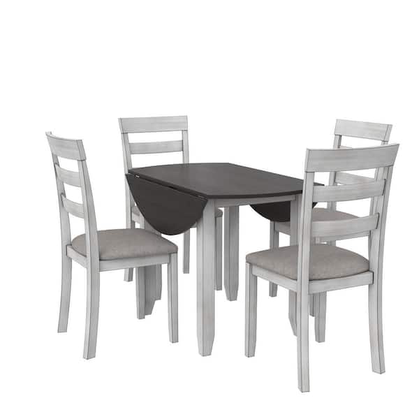 DHP Jersey 5-Piece Drop Leaf Wood Dining Set, Brown/Oyster White Shell