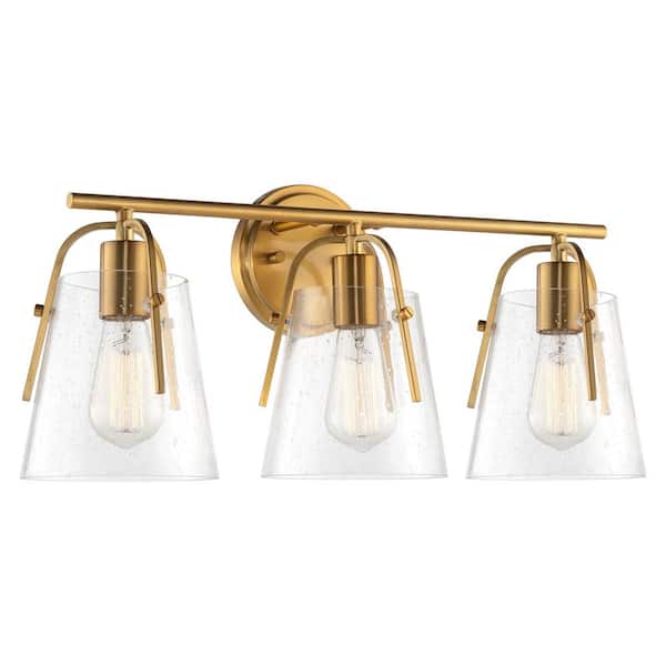 Kira Home Branson 22.25 in. 3-Lights Golden Brass Farmhouse Bathroom Vanity Light