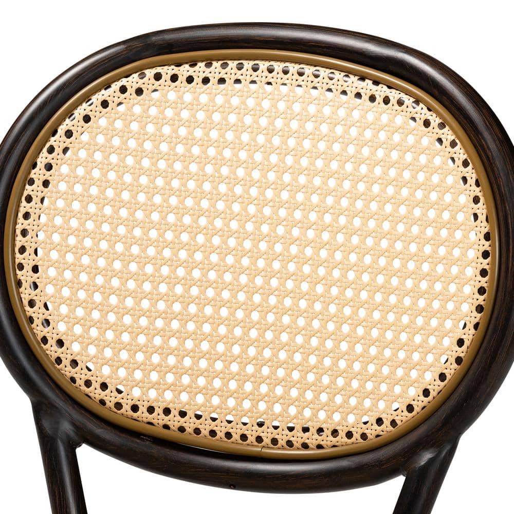 Thalia Mid-Century Modern Brown Metal and Rattan Dining Chair Set