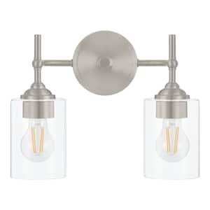 Ayelen 13.5 in. 2-Light Brushed Nickel Bathroom Vanity Light with Clear Glass Shades