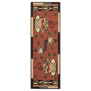 Cookery Collection Non-Slip Rubberback Coffee Cups 2x5 Kitchen Runner Rug, 1 ft. 8 in. x 4 ft. 11 in., Dark Orange