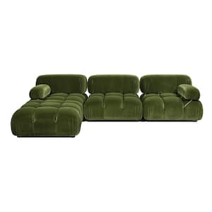 Marcel 109.5 in. Bubble Modular Modern 4-Piece Reversible Sectional Sofa, Olive Green Performance Velvet