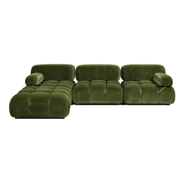 Jennifer Taylor Marcel 109.5 in. Bubble Modular Modern 4-Piece Reversible Sectional Sofa, Olive Green Performance Velvet