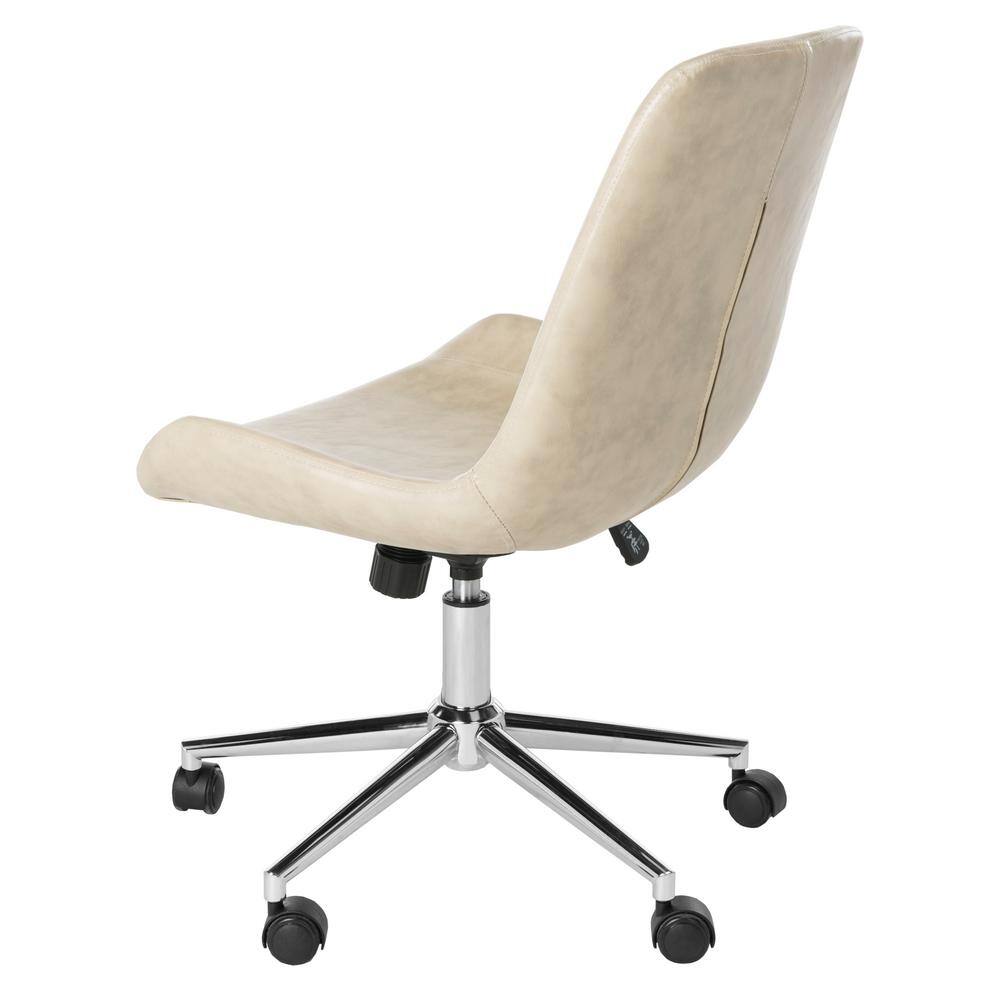 Beige Chrome Faux Leather Swivel Desk Chair