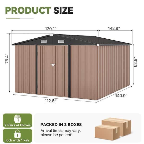 Sizzim 12 ft. W x 10 ft. D Outdoor Metal Storage Shed with 4
