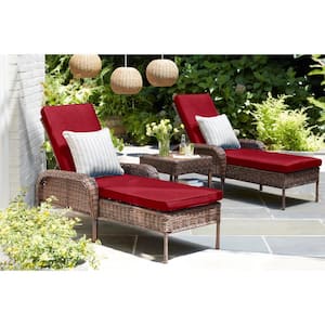 Cambridge Brown Wicker Outdoor Patio Chaise Lounge with CushionGuard Chili Red Cushions