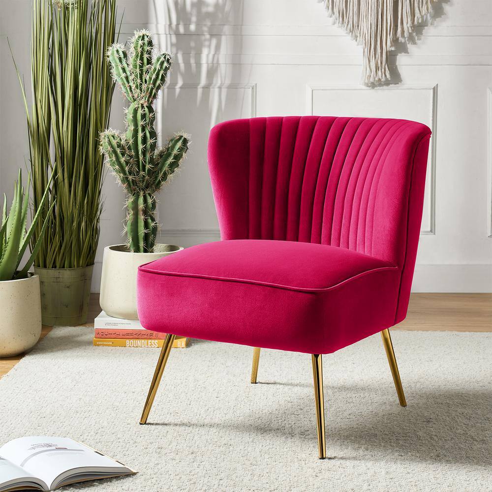 Fuchsia Velvet Accent Chair with Gold Legs