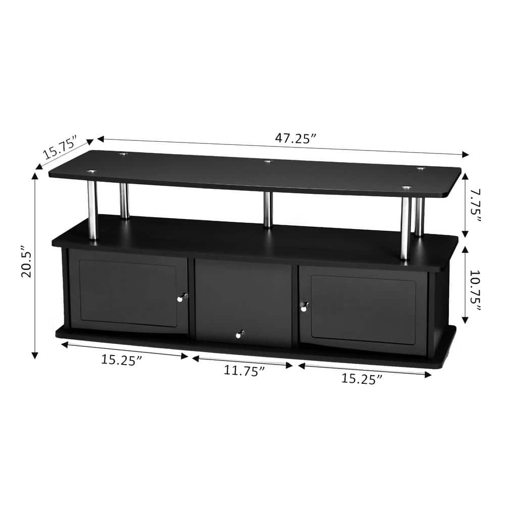 Black Particleboard TV Stand with Cabinets and Shelf, 48 Inch