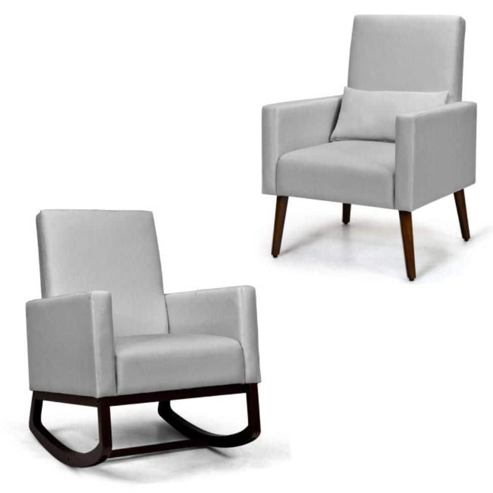 2-in-1 Wood Fabric Upholstered Patio Outdoor Rocking Chair in Light Gray with Cushion and Pillow price history on PriceWatchPro