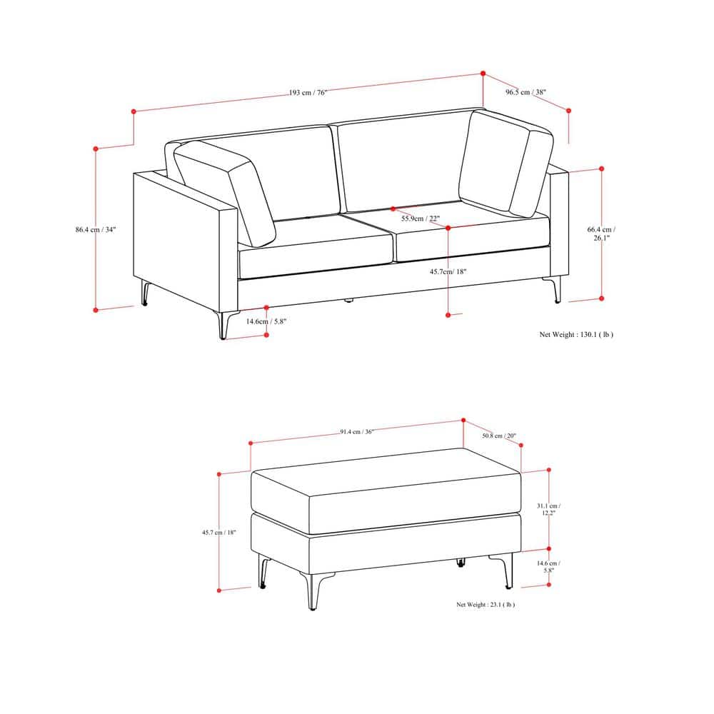 Ava 76-inch Cream Fabric Sofa and Ottoman Set
