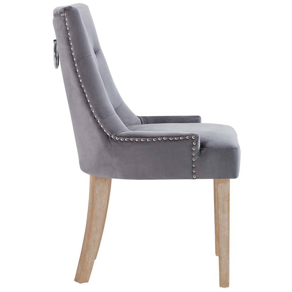 Elegant Gray Velvet Upholstered Side Chair with Nailhead Trim