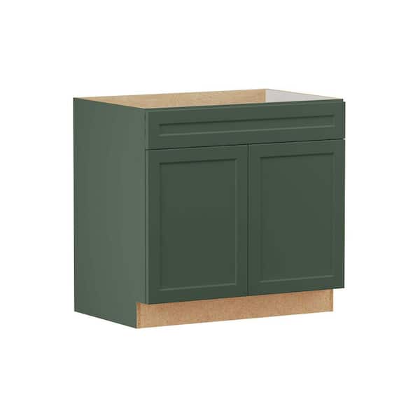 Designer Series Melvern 36 in. W x 24 in. D x 34.5 in. H Assembled Shaker Sink Base Kitchen Cabinet in Forest