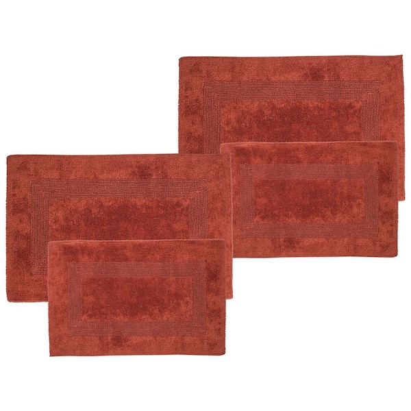 Lavish Home Brick Red 4-Piece Cotton Bathroom Mat Set