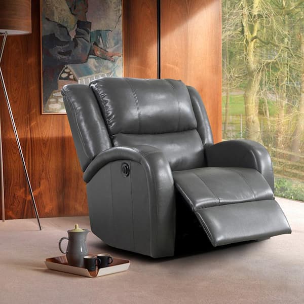 Geoffery Gray Faux Leather Upholstered Recliner 9316PUGY-1PW - The Home ...