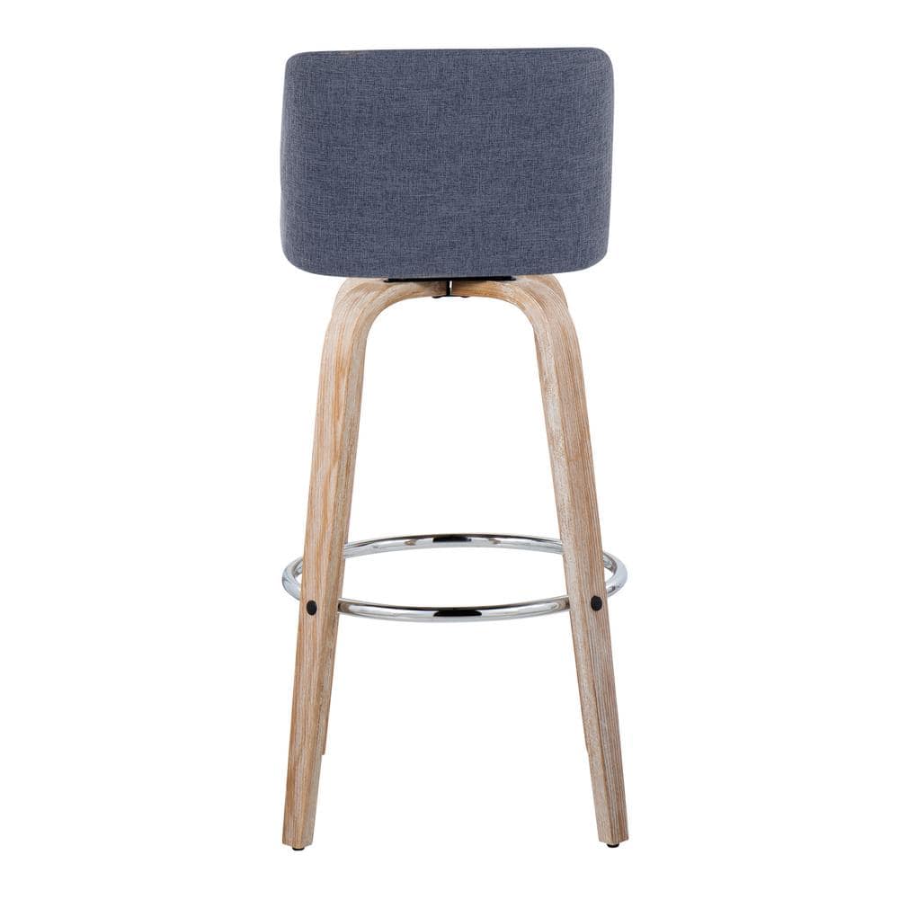 Blue Swivel Bar Stools with Whitewashed Wood Frame, Set of 2