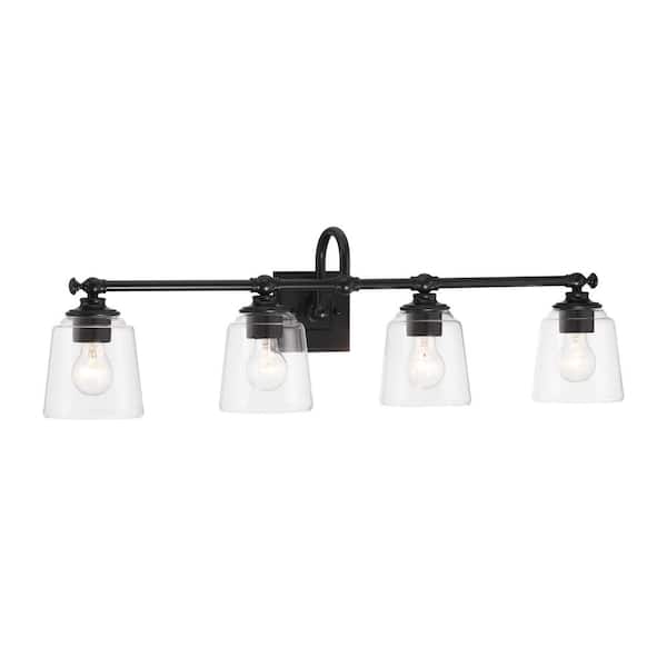 Antonia 35 in. 4-Light Coal Black Vanity Bath Light with Clear Glass Shades