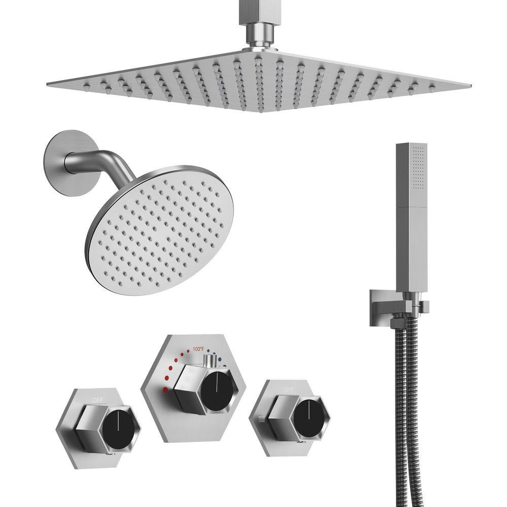 EVERSTEIN 12 in. 4Spray Patterns Dual Wall Mount Shower Heads with 2.5
