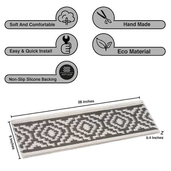 THE SOFIA RUGS Grey/White 9 in. x 28 in. Non-Slip Stair Tread