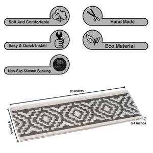 Grey/White 9 in. x 28 in. Non-Slip Stair Tread Cover Polypropylene Latex Backing (Set of 10) Farmhouse Stair Rugs