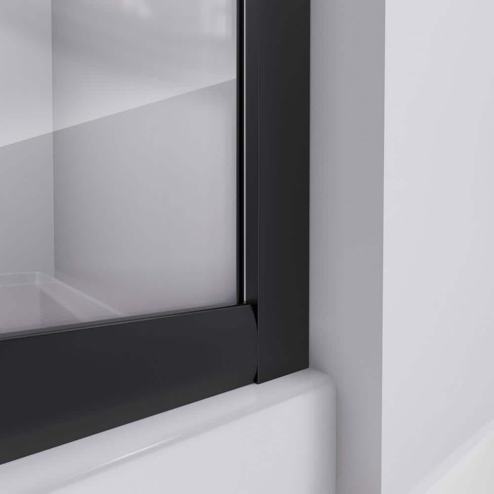 Prime 36" Matte Black Semi-Frameless Sliding Shower Enclosure with Base